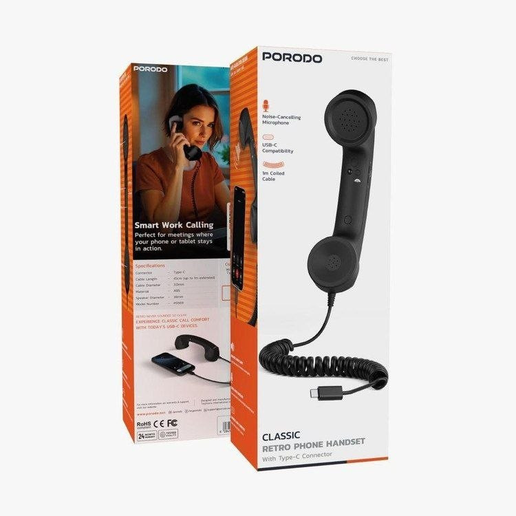 گوشی کلاسیک رومیزی Porodo مدل PD569BK با کانکتور Typ